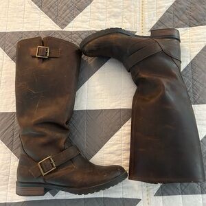 Dark Brown Genuine Leather Knee-High Boots